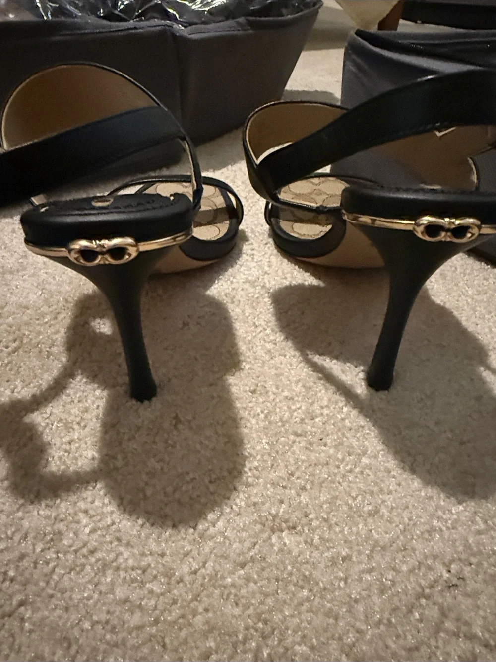 COACH Black Leather Strap Sandals with Signature Monogram Footbed